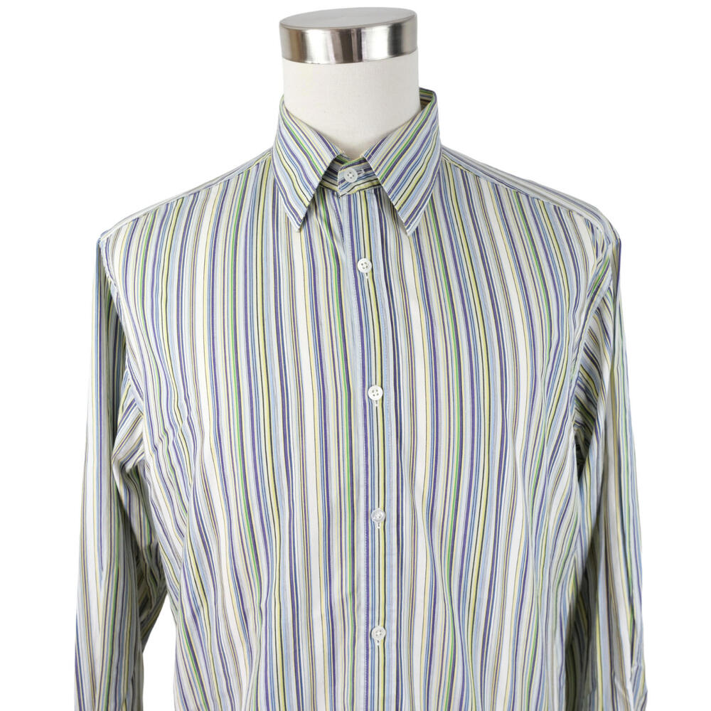 Saltaire Men's Colorful Striped Button Up Shirt Large